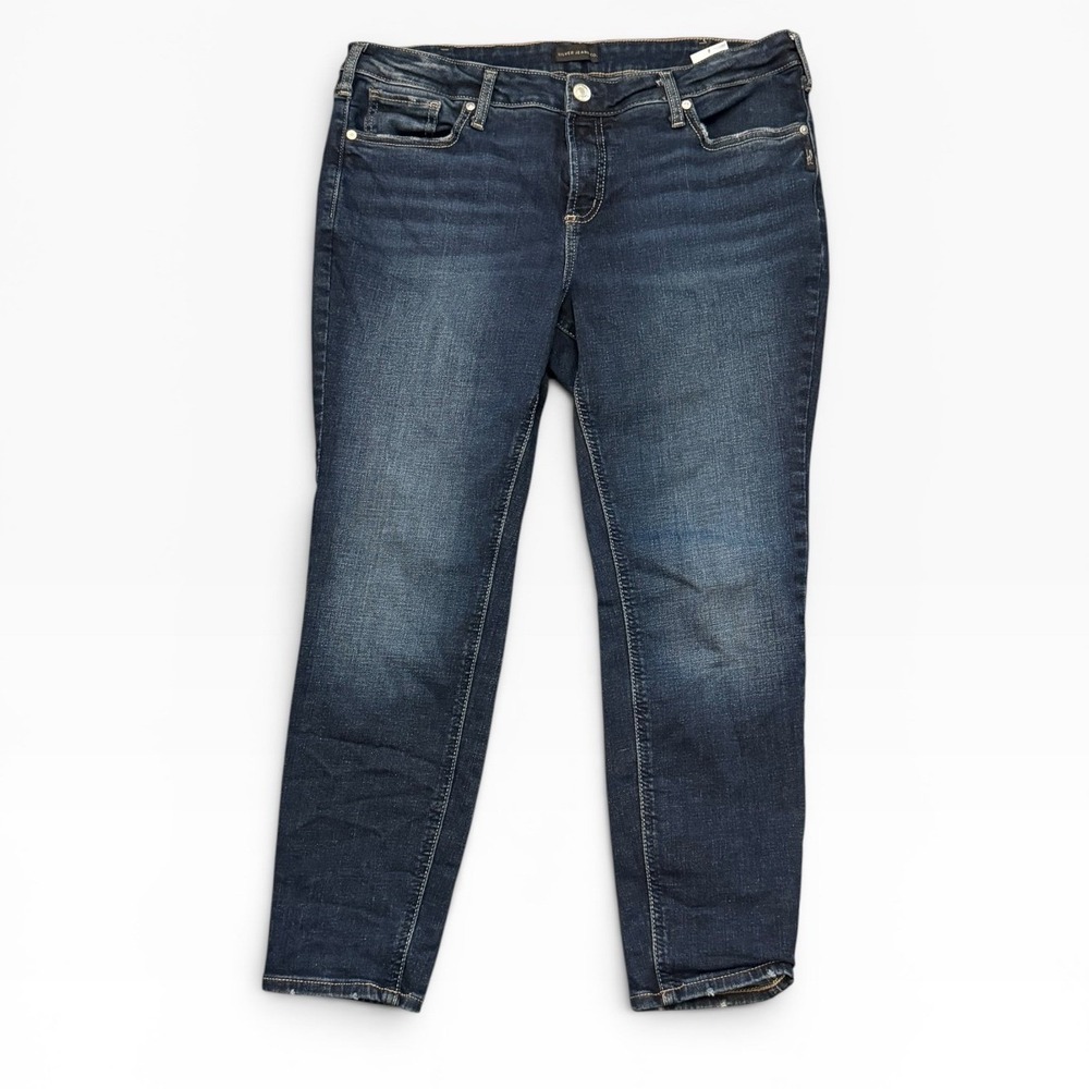 Silver Jeans Co‎ Elyse Skinny Ankle Dark Wash Mid Rise Denim Jeans 34x27 Stretch